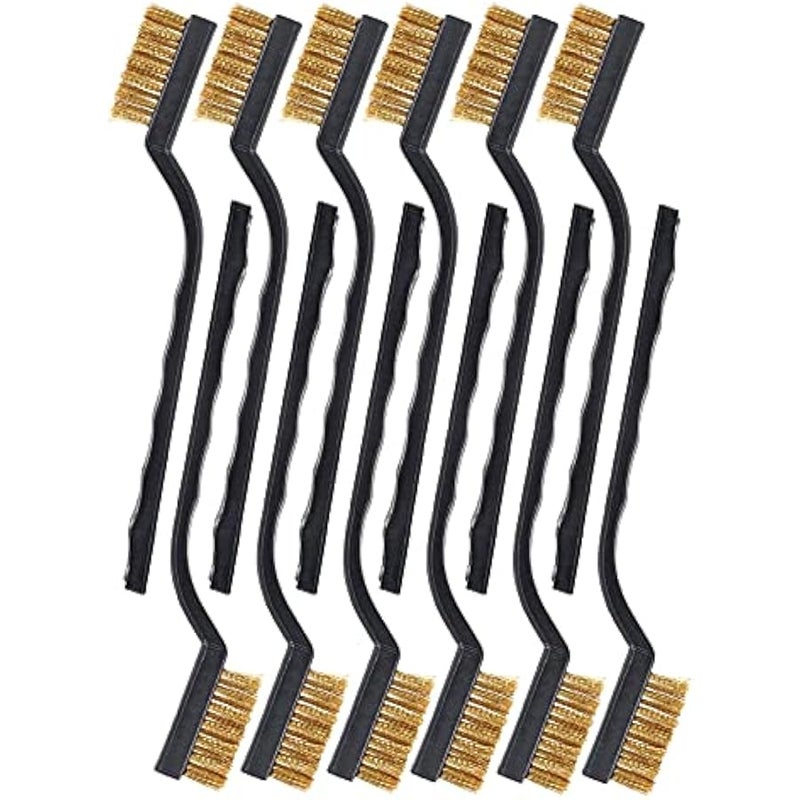 12 Pcs Brass Wire Brushes Scratch Brushes, Curved Handle Wire Bristle Scratch Brushes, Mini Brushes for Cleaning Welding Slag Rust - Image 1
